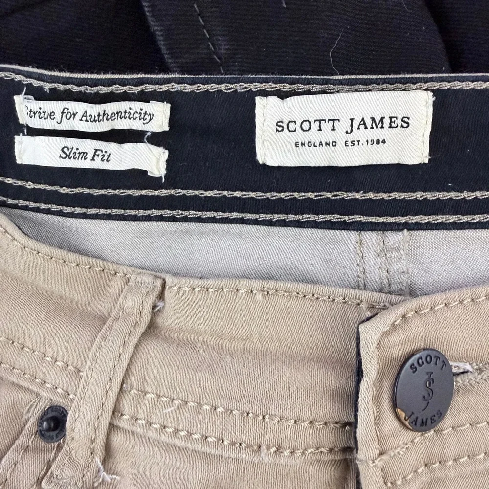 Scott James Mens Slim Fit Tan Khaki Pants Chinos Cotton Stretch Size‎ 33x32